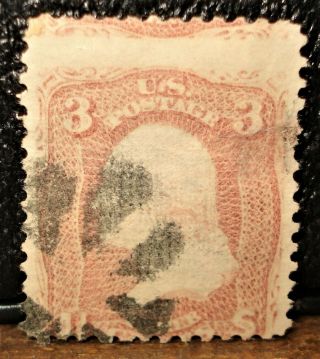 1867 Us Stamp Scott No.  85,  3 Cents Rose Depicting Washington,  D Grill