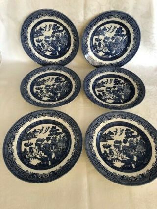 Set/6 Churchill Plates Blue Willow Staffordshire England 9.  5 "