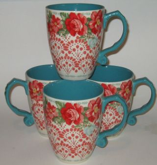Pioneer Woman Vintage Floral Set Of 4 Jumbo Latte Cups Mugs