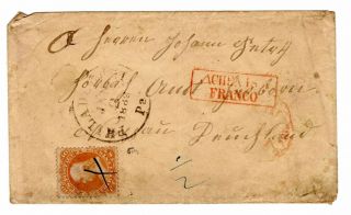 1862 Usa To Germany Cover / Philadelphia / 30c Rate / Inman Line.