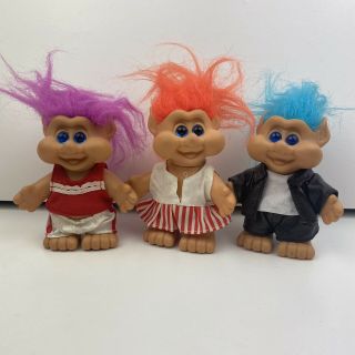 Vintage Trolls 5” I.  T.  B 1991 Purple,  Blue,  Orange Hair Blue Eyes.  With Clothes