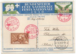 Switzerland Zeppelin 1930 Postal Stationery National Fete Card Good Stamp
