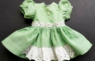 Tagged Green Terri Lee Doll Dress With Eyelet Trim At Waist And Hem