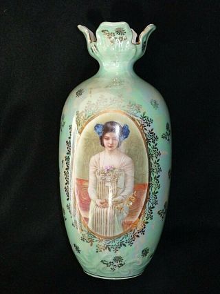 Early 1900s Prov Saxe Es Germany Portrait Of Geisha Girl Vase