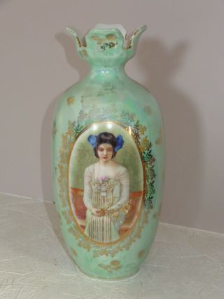 Early 1900s Prov Saxe ES Germany Portrait of Geisha Girl Vase 2