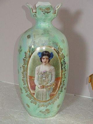 Early 1900s Prov Saxe ES Germany Portrait of Geisha Girl Vase 3