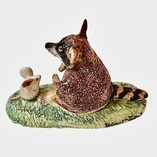 Raccoon With Mouse Art Pottery Figurine Basil Matthews England Signed Vintage