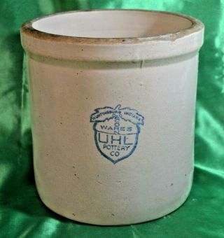 Uhl Pottery Co.  Acorn Wares White Crock 8 " X 8 " Huntington,  In