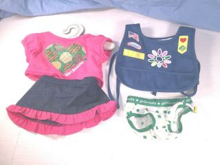 Build A Bear Girl Scouts Shirt,  Skirt,  Panties,  Daisy Vest,  And Hanger