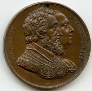 France Bronze Medal To Honor Henri Iv & Louis Xviii By Gayrard 32mm