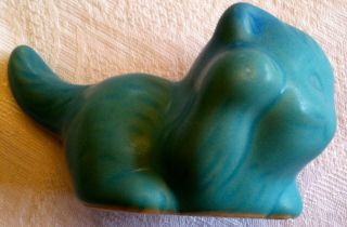 Vintage Van Briggle Turquoise Blue Pottery Cat Figurine
