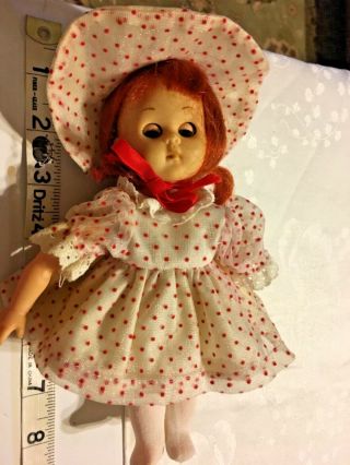 Vintage Vogue Ginny Redhead Doll Polka Dot Dress Hat Stockings 7.  5” Sku 037 - 005