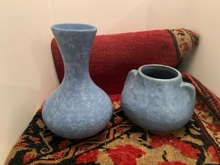 Two Brush Mccoy Mottled Blue Art Vellum Vases Arts & Crafts - One Money