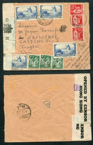 1940 France Airmail Cover To Shanghai,  China With Hong Kong Censored Label 103