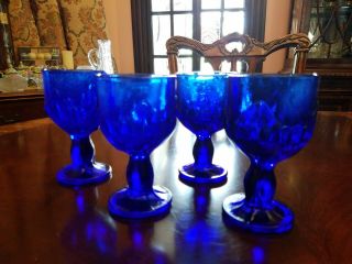 4 Franciscan Crystal Cabaret Cobalt Wine Goblets 5 1/4 "