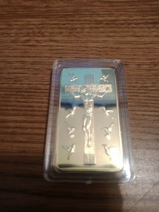 Jesus - Cross And Ten Commandments 100 Mils.  999 Fine Gold Clad Bar - 1 Troy Ounce