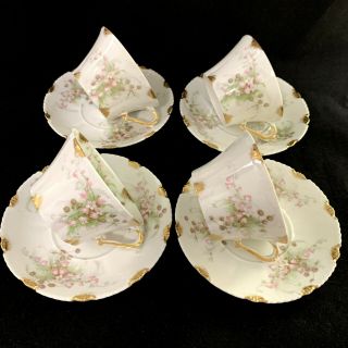 Set A 4 Theodore Haviland Limoges Apple Blossom Cups Saucers Patent Applied For