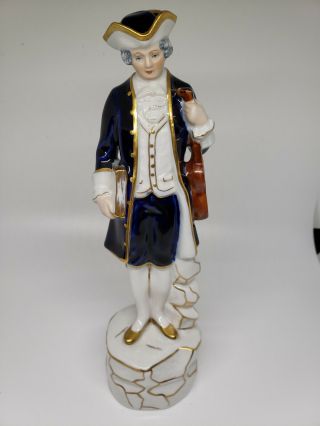 Royal Dux Figurine Gentleman With Violin And Book Cobalt Blue 8.  5 " Tall