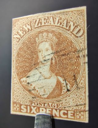 Zealand Stamp 1857 Qv Chalon Head Sg 14 6d Light Brown,  4 Margins