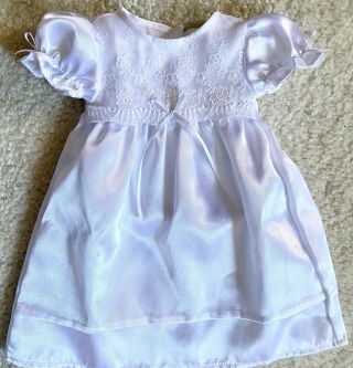 American Girl Bitty Baby Doll White Satin Long Dress Gown Ribbon Bow Lace Euc