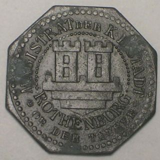 1914 - 24 German Germany 10 Pfennig Rothenburg Wwi Era Notgeld War Money Token