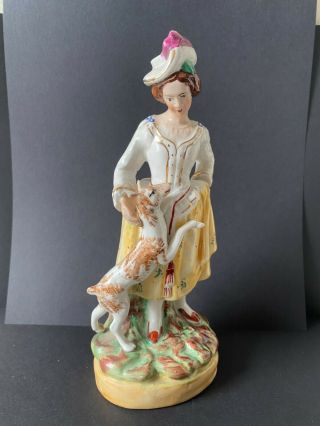 Vintage Staffordshire Ware Kent Female Figure With Dog / Deer