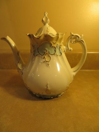 Antique Porcelain Chocolate Coffee Tea Pot Pitcher White And Blue 7 "