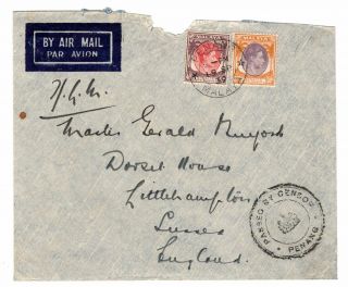 1939 (sept) Malaya/penang To Gb Airmail Cover / K.  L.  M.  / Unusual Censor.