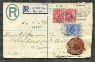 P603 - St Kitts 1910 Registered Cover To Pictou Ns Canada.  Wax Seal
