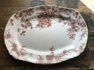Antique Colonial Pottery Stoke England Brown Transferare Platter " Clifford " 14.  5