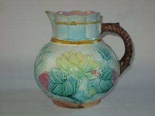 Antique Samuel Lear Majolica - Pond Lily & Rope Pattern - 6.  75 " T.  Pitcher,  1870