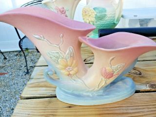 Vintage Hull Art Pottery Wildflower Double Cornucopia Vase Pink Green Yellow Usa