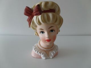 Vintage Lady Head Vase Brinns T 1576 Girl With Bow & Pearl Necklace