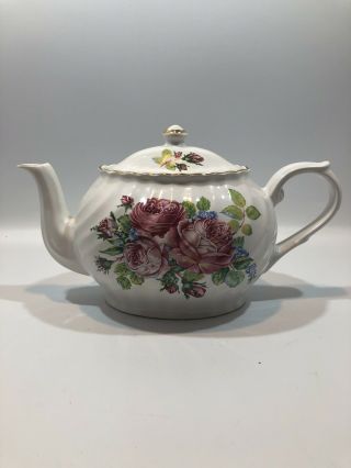 Arthur Wood & Son Staffordshire England 6442 Porcelain Roses Teapot Gold Trim