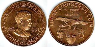 Medal: First Non - Stop Flight: York - Paris: May,  1927: Lucky Lindbergh Coin