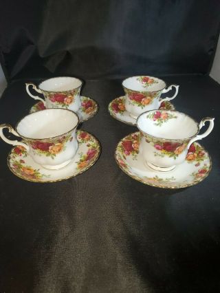 Royal Albert Old Country Roses Tea Cups And Saucers.  England Set Of 4