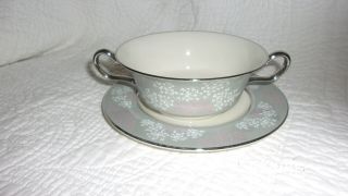Vintage Castleton China Made In Usa,  Rare Footed Double Handled Soup W/saucer Set