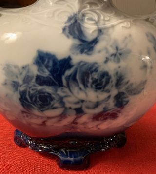 Antique Royal Bayreuth P T Mark Porcelain Vase Blue Roses Gold Trim Flow Blue 2
