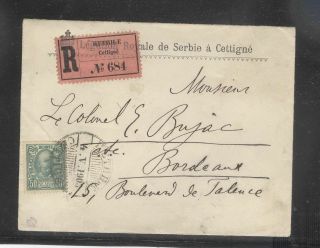 Montenegro 1903 Registered Cover From Royal Legation Of Serbia In Cettigne