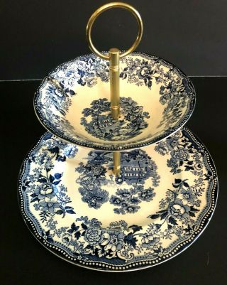 Vintage English Royal Staffordshire Clarice Cliff Tonquin Blue 2 Tier Cookie Can