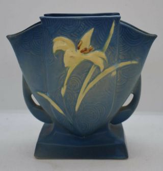Euc Vintage Roseville Pottery Zephyr Lily Blue Square Fan Vase