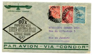 Weeda Brazil 1931 First Flight Cover,  Via " Condor ",  S.  Salvador - Rio De Janeiro
