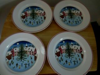 Set Of (4) Villeroy & Boch " Naif Christmas " Salad Plates 8 1/4 "