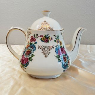 Vintage Sadler England Teapot Gold Trim Rose Floral 2620