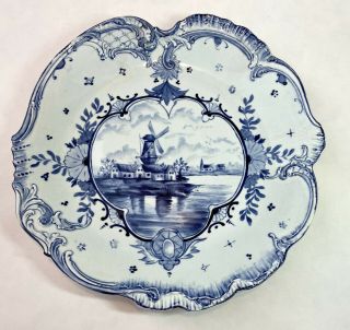 Royal Bonn Delft 9 " Plate Franz Anton Mehlem Hand Painted Windmill Blue Antique