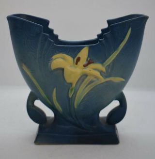 Euc Vintage Roseville Pottery Zephyr Lily Blue Fan Vase