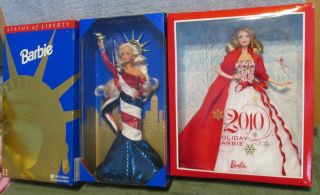 1995 Barbie Statue Of Liberty & 2010 Holiday Barbie Boxed Dolls Nrfb Beauties