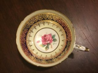 Vintage Paragon Pink Cabbage Rose Cobalt Blue And Gold Footed Tea Cup