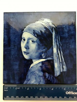 Old Royal - G Delf Blue Painted Tile " Girl With A Pearl Earring " - J.  Vermeer 5.  9 "
