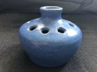 Vintage American Art Pottery Blue Vase Flower Frog